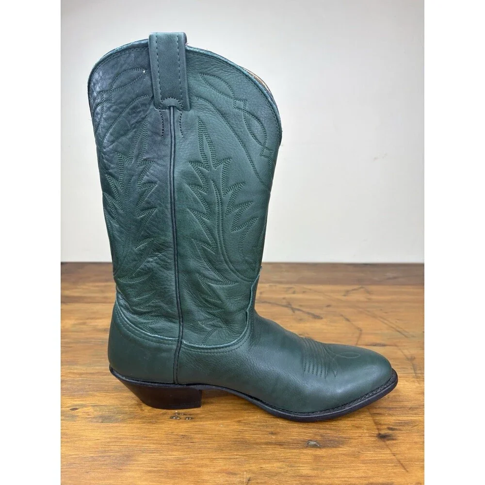 Rare Vintage Nocona Emerald Green Leather Cowboy Boots 9.5D Western Pull On USA